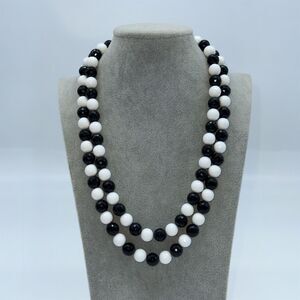 250. Vintage‎ West Germany Double Strand Black & White Beaded Necklace
